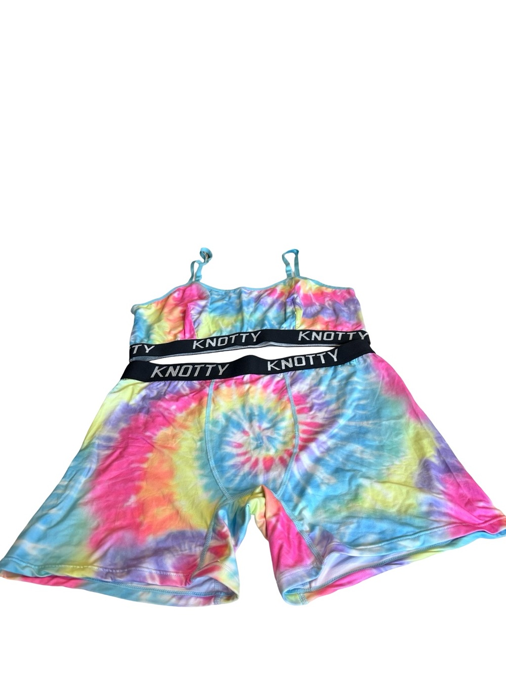 Knotty Knickers Rainbow Tie Dye Matching Lounge Set L XL Y2K Festival